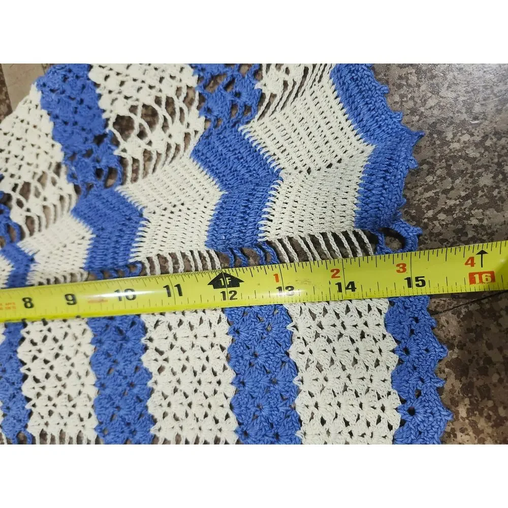 Vintage Child-Size Hand Crocheted Half Apron Beige Blue Prairie Farmgirl Cottage